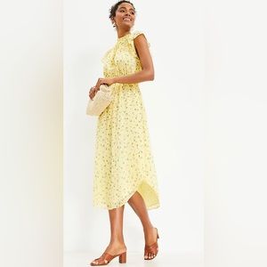 Loft Floral Smocked Ruffle Midi Dress